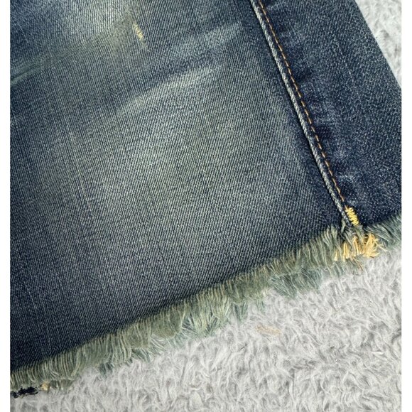 True Religion Womens Denim Mini Skirt Size 26 Frayed Hem Y2K Cotton USA Made - Picture 6 of 12